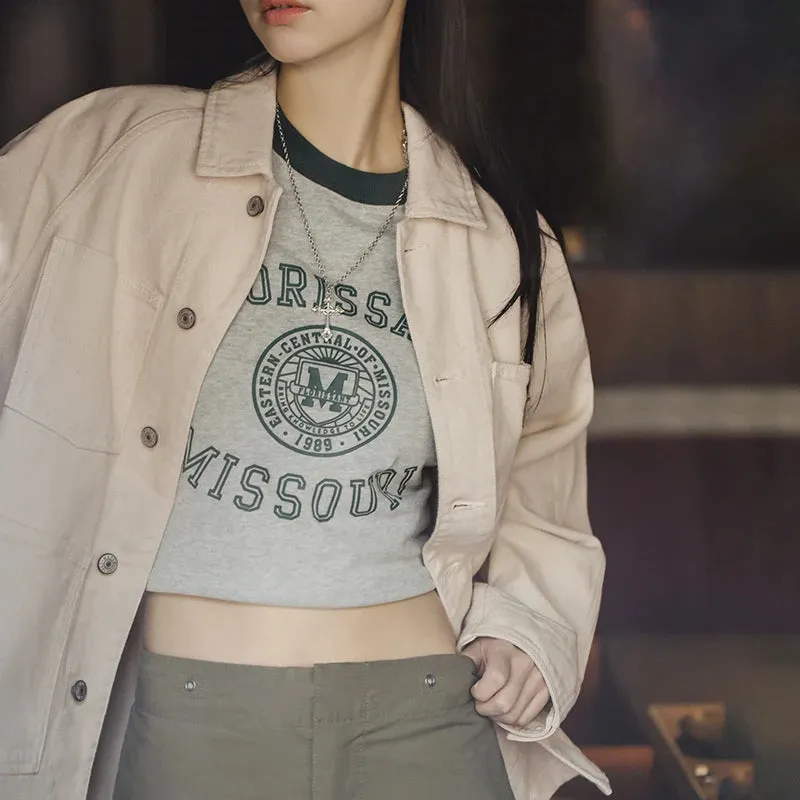 -Women's White Denim Jacket, Loose Top Design, American Vintage Lazy Style, Pure Cotton Jacket, Autumn and Winter