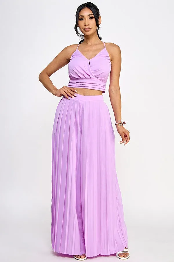 2pc set- Sleeveless Top & Pleated Pants