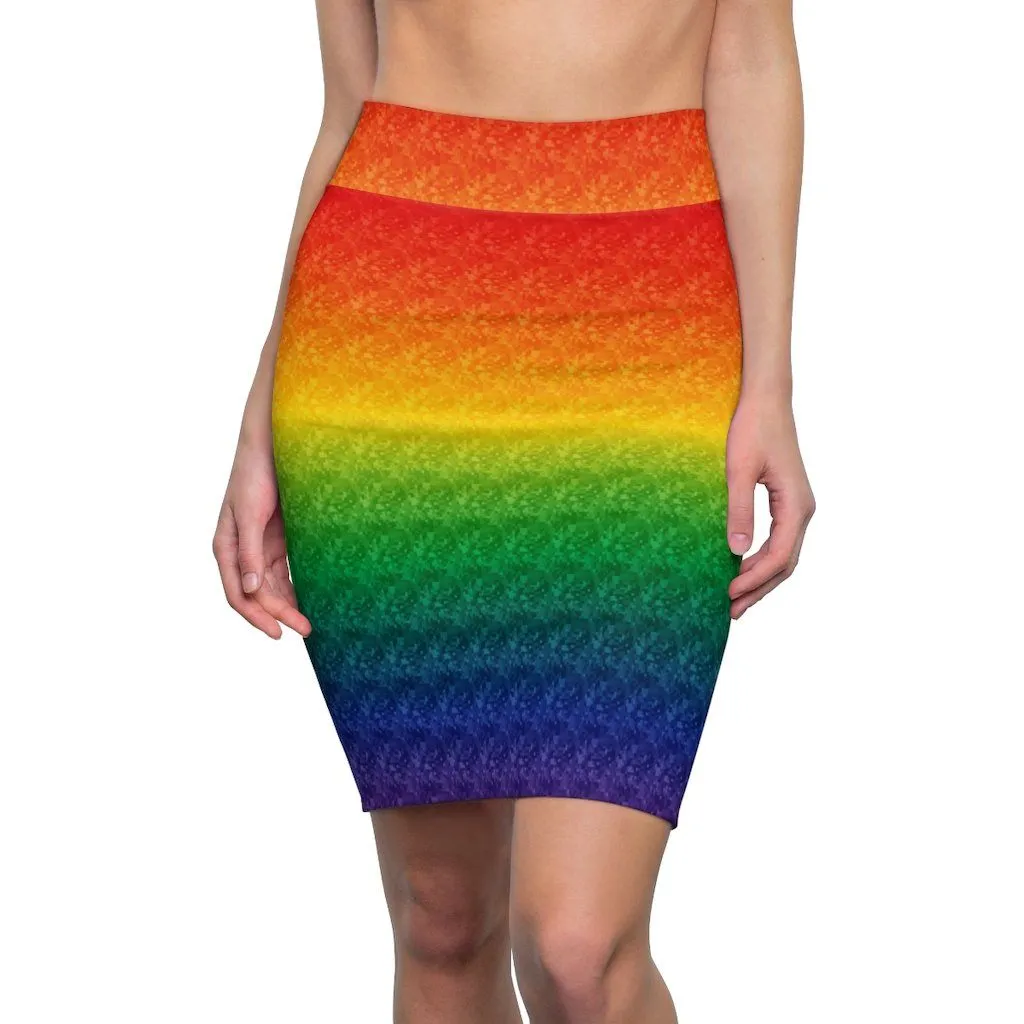 65 MCMLXV Women's LGBT Pride Rainbow Pixel Print Pencil Skirt