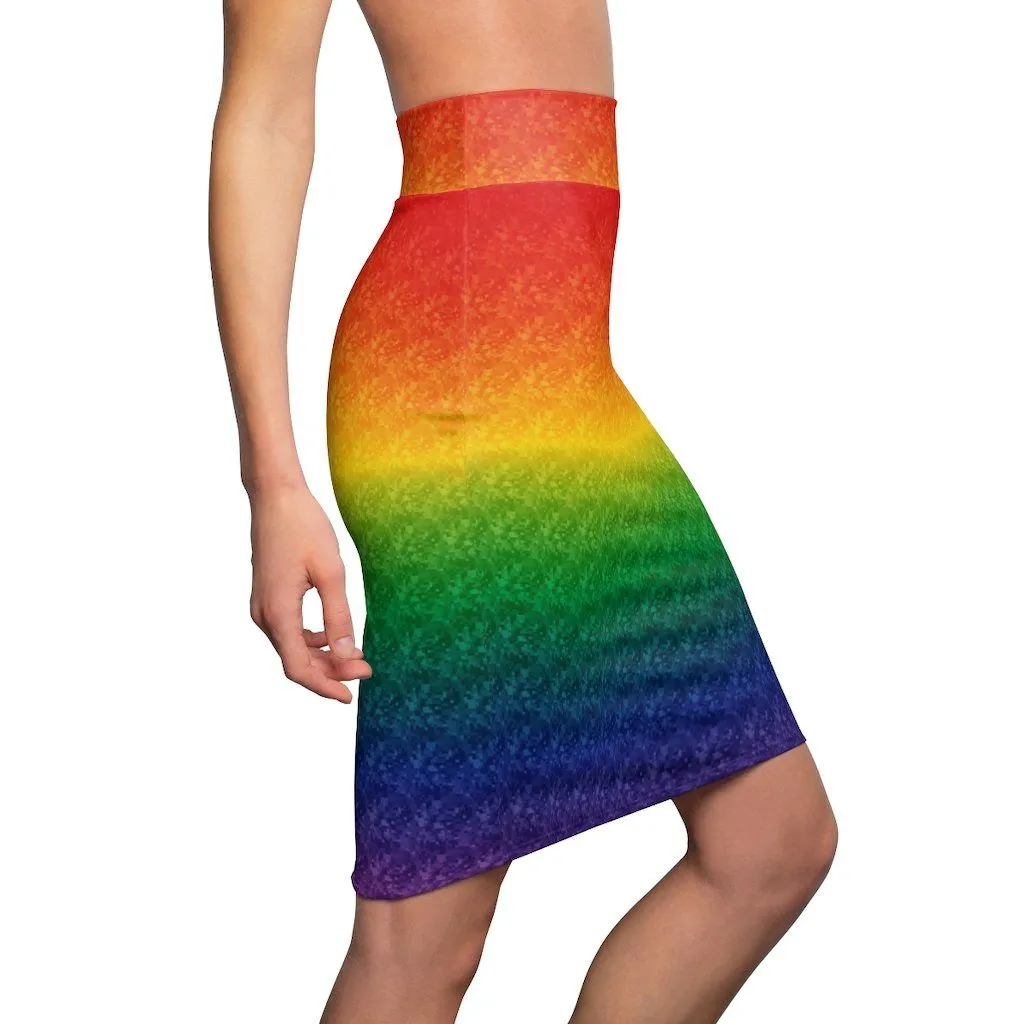 65 MCMLXV Women's LGBT Pride Rainbow Pixel Print Pencil Skirt