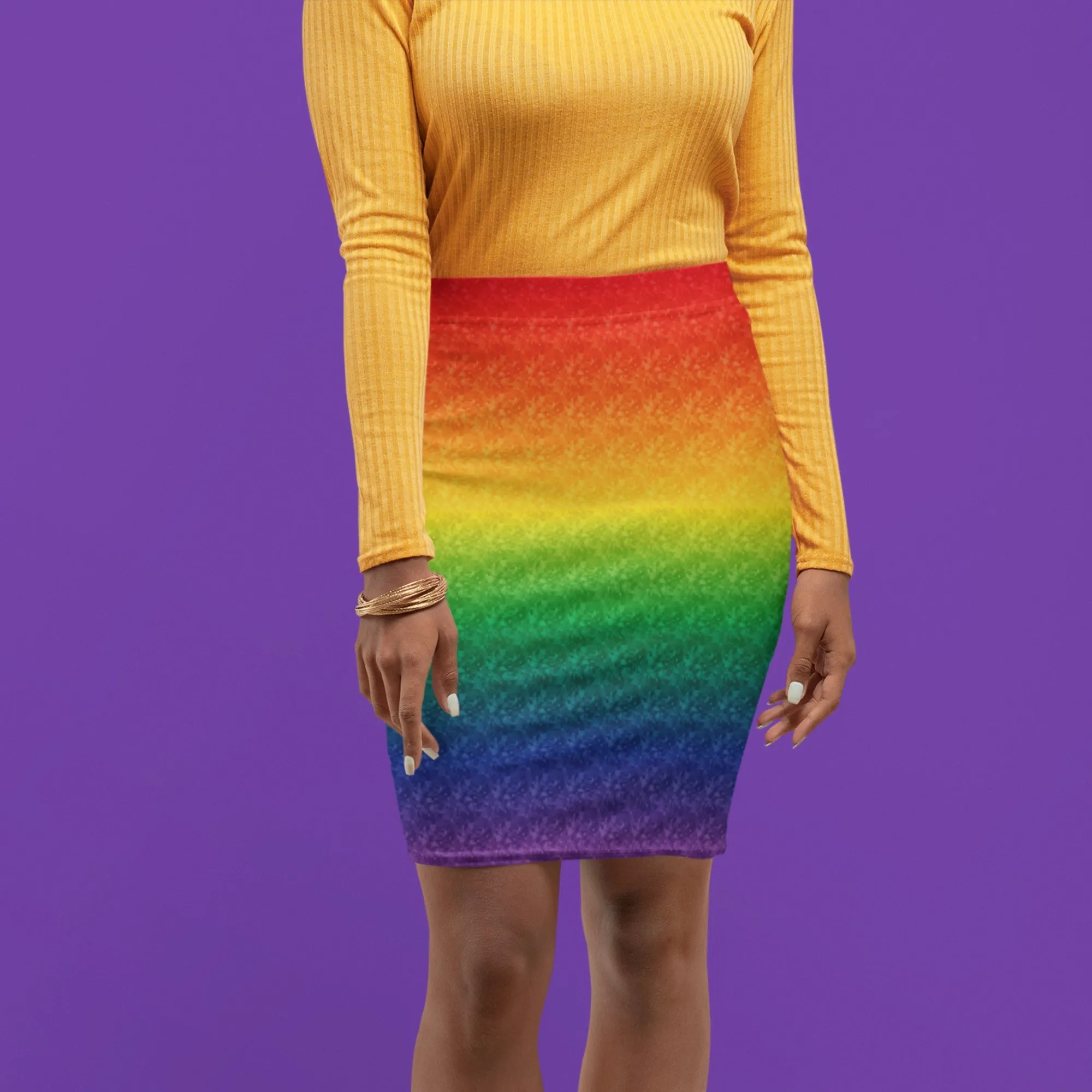 65 MCMLXV Women's LGBT Pride Rainbow Pixel Print Pencil Skirt