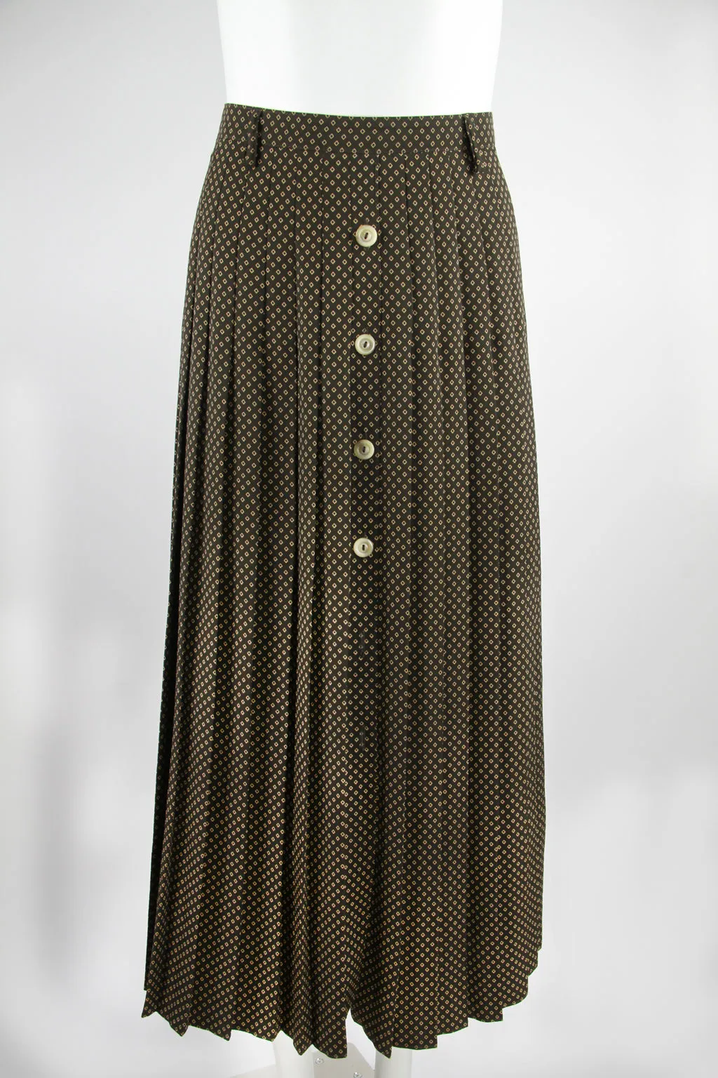 90s brown diamond pattern midi skirt with button front detail - M
