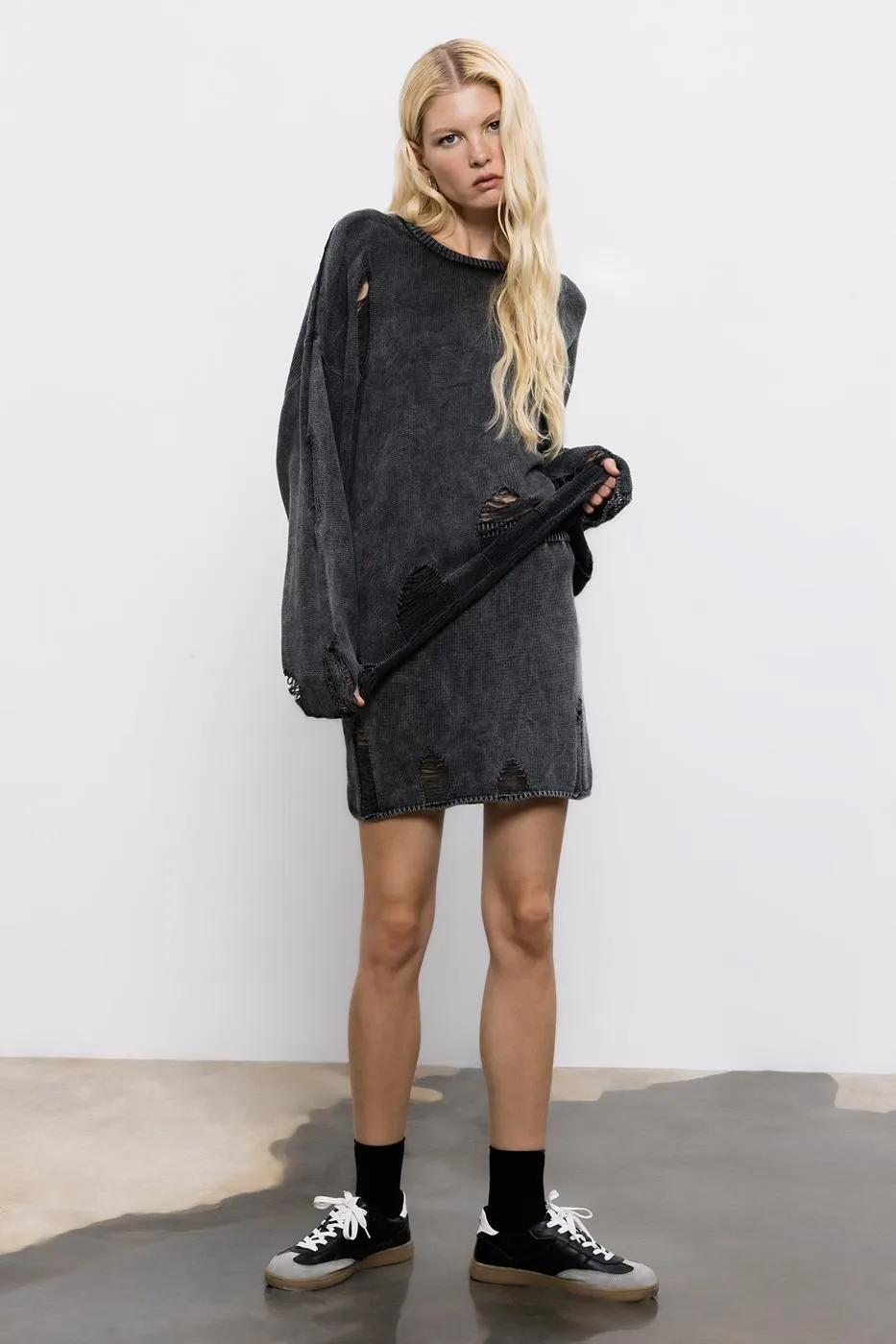 Anthracite Knitwear Frayed Mini Pencil Skirt