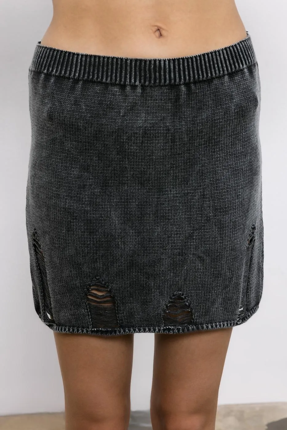Anthracite Knitwear Frayed Mini Pencil Skirt