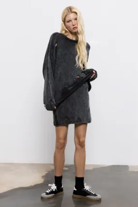 Anthracite Knitwear Frayed Mini Pencil Skirt