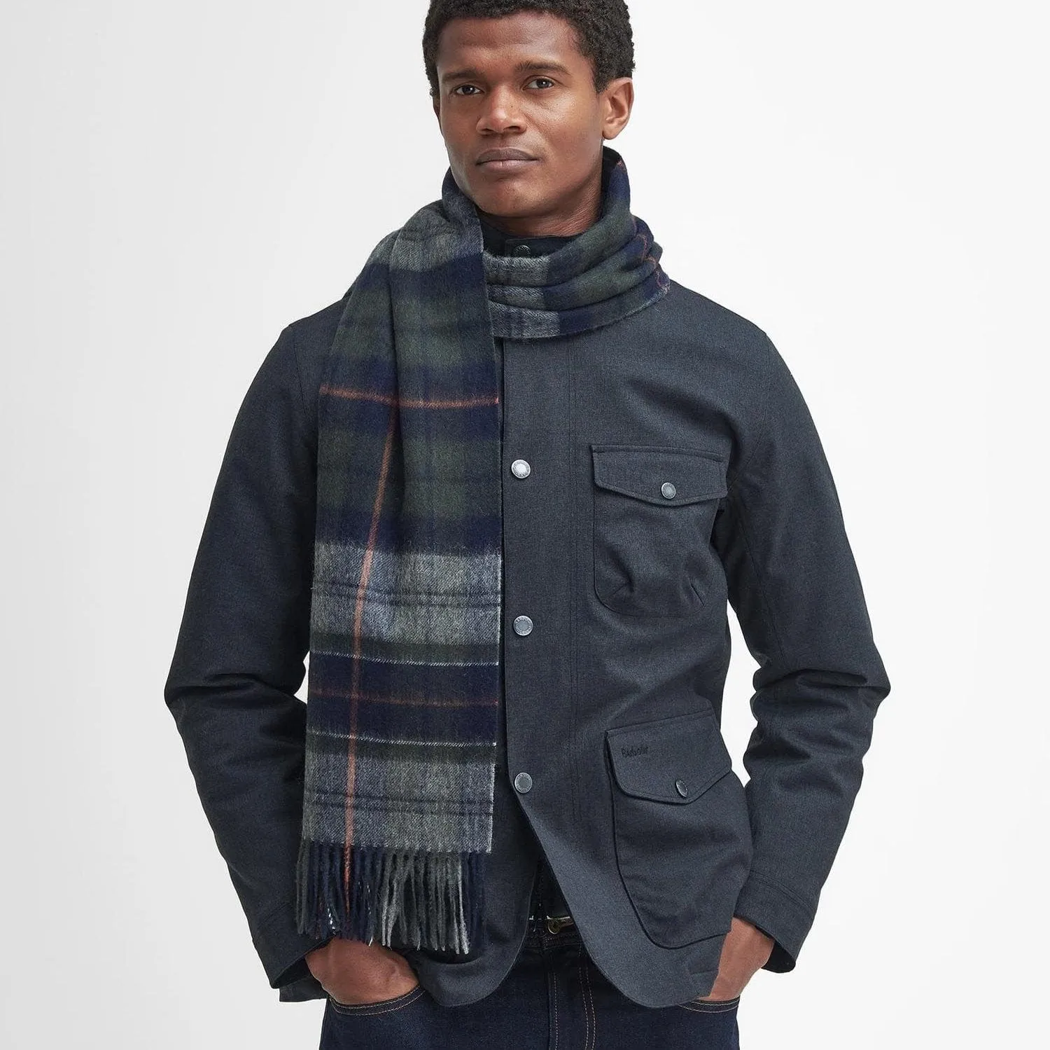 Barbour Unisex Brack Patchwork Tartan Scarf In Navy/Ginger