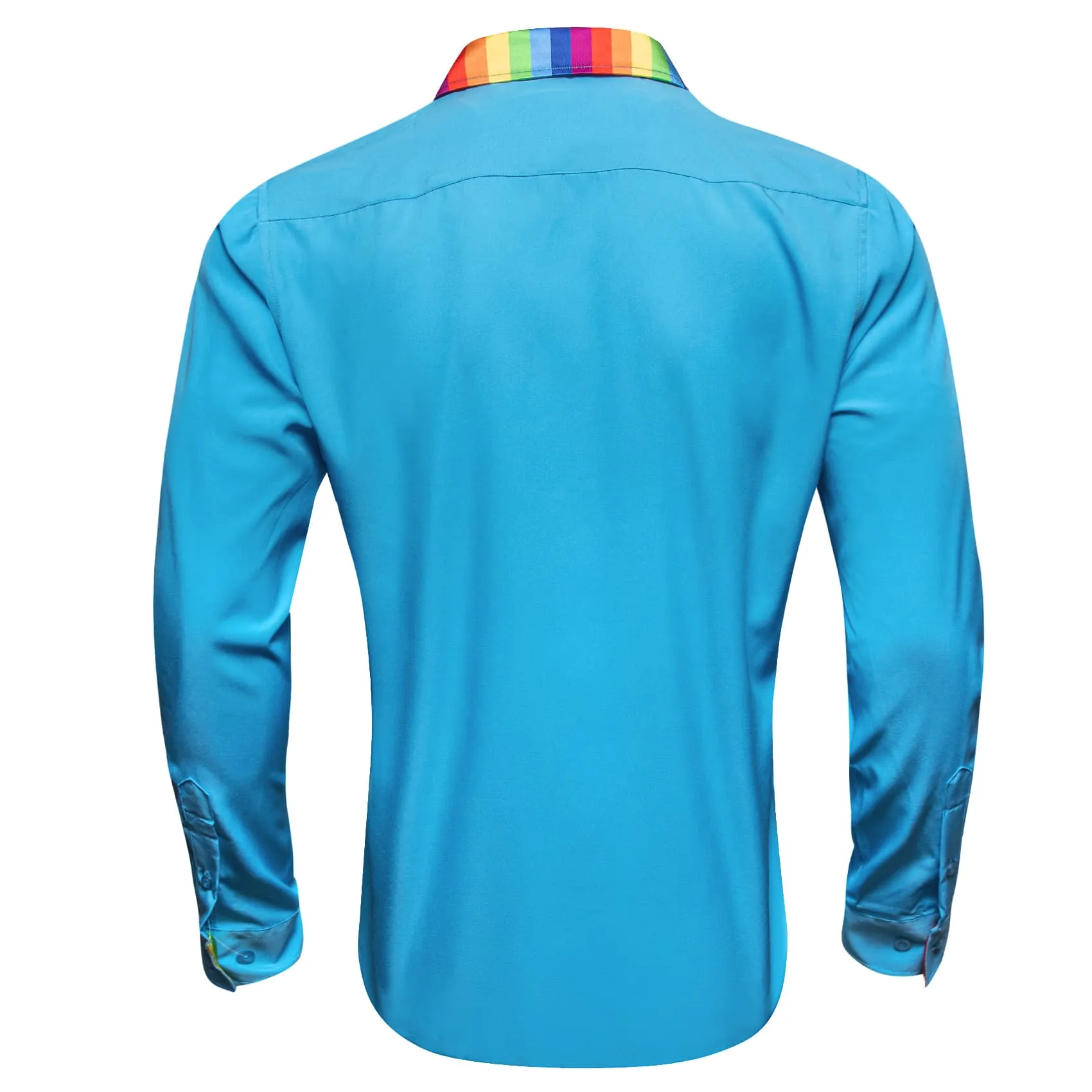 Barry Wang Splicing Collar Cuffs Shirt Bright Cerulean Blue Men Shirt