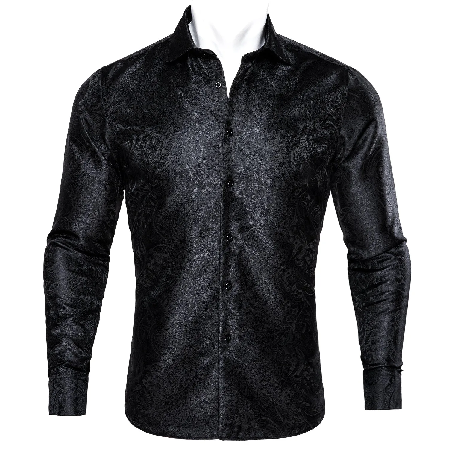 Barry.wang Black Floral Silk Men's Shirt