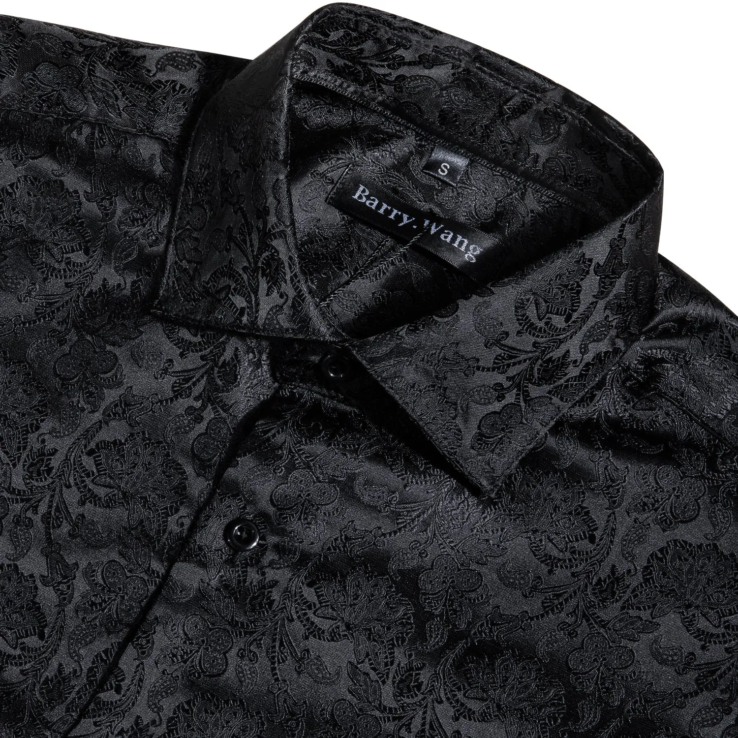 Barry.wang Black Floral Silk Men's Shirt
