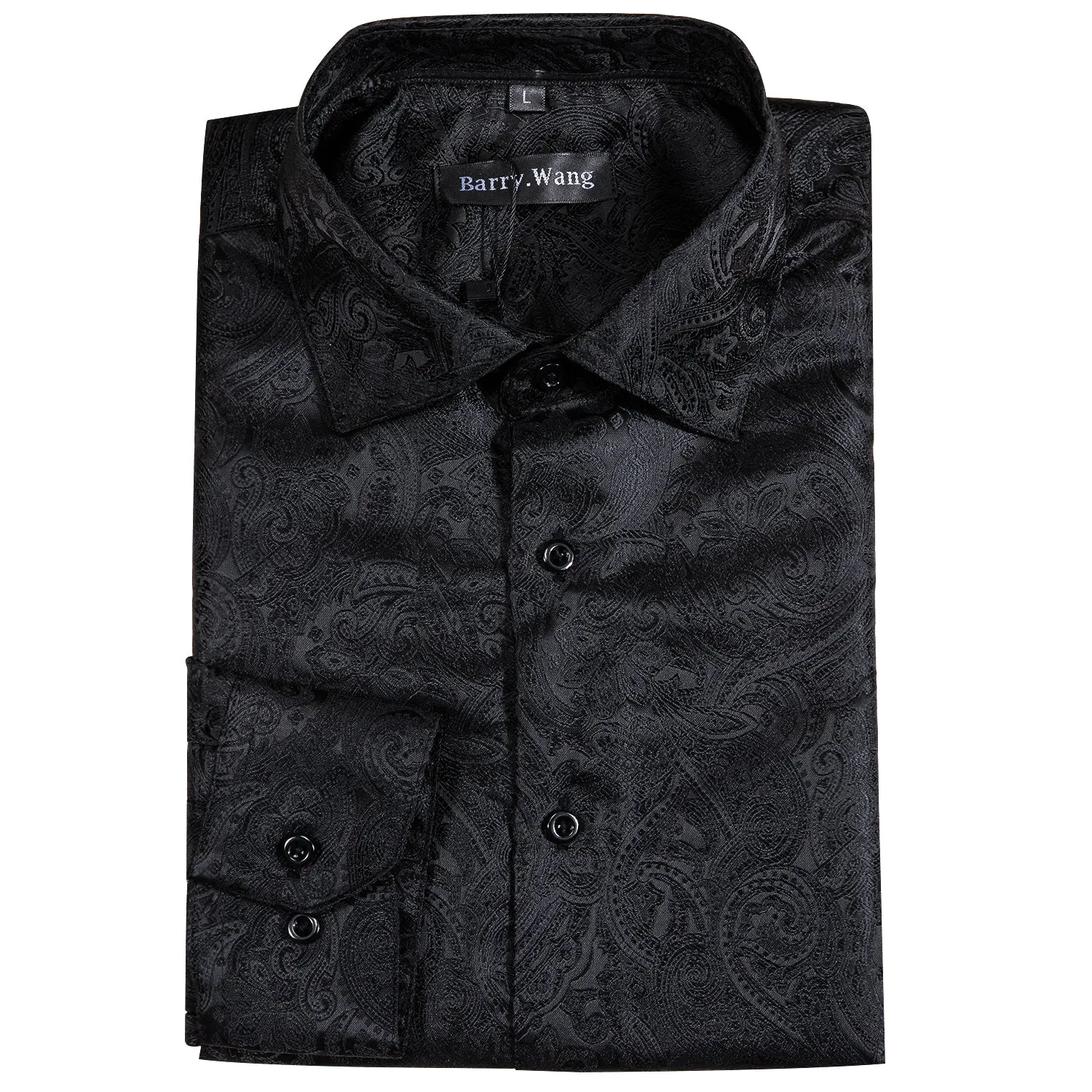 Barry.wang Black Floral Silk Men's Shirt