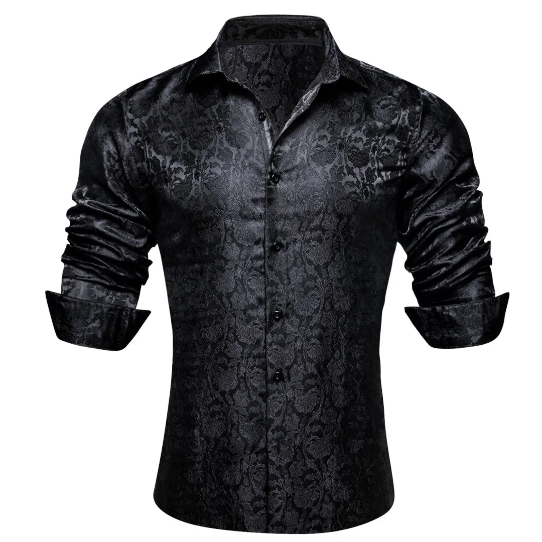 Barry.wang Black Floral Silk Men's Shirt