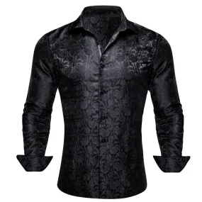 Barry.wang Black Floral Silk Men's Shirt