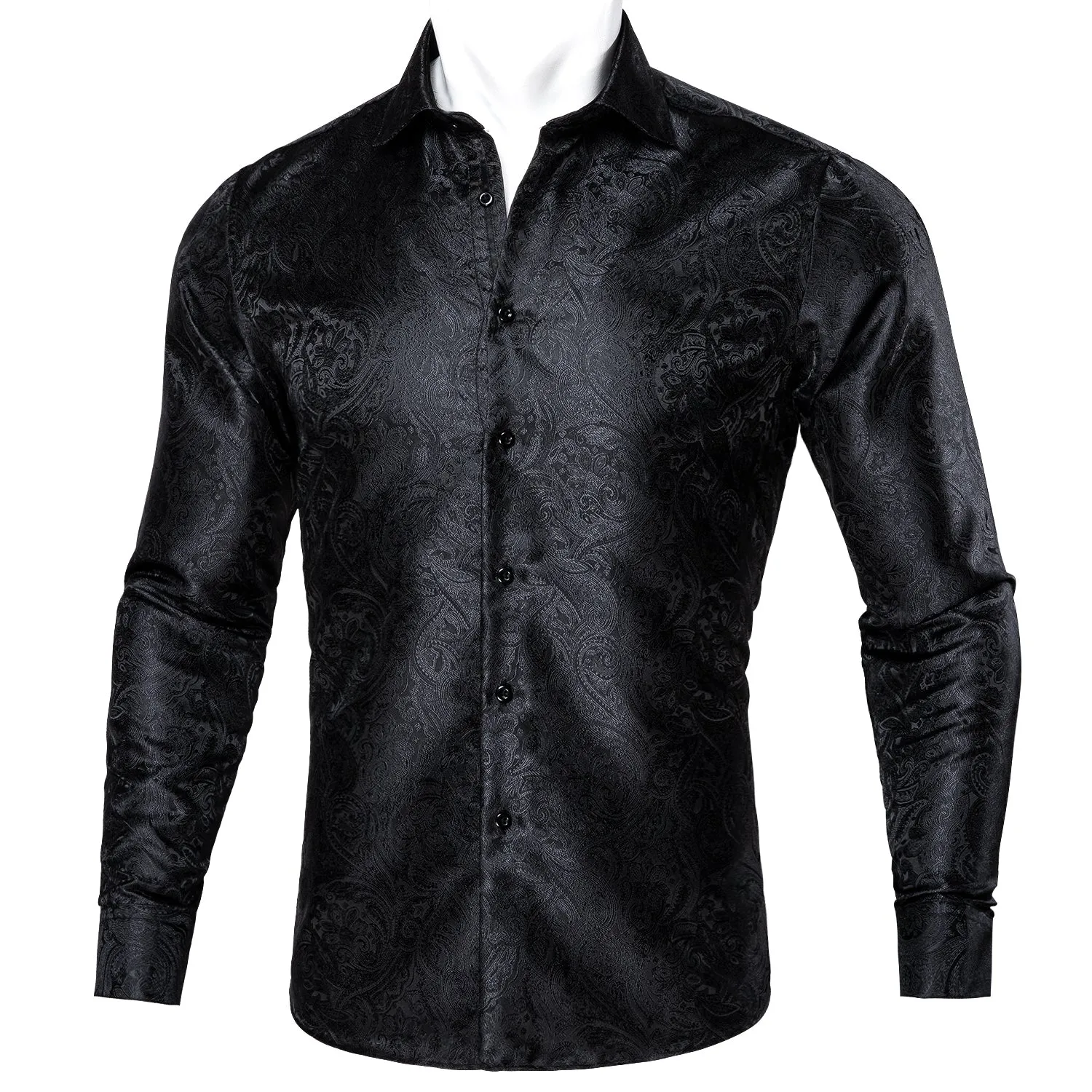 Barry.wang Black Floral Silk Men's Shirt