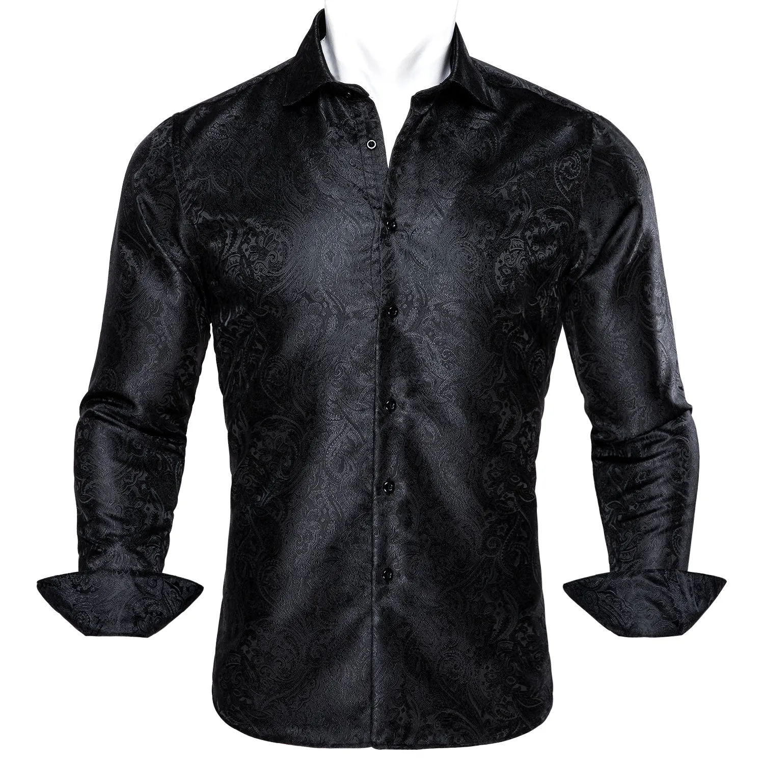 Barry.wang Black Floral Silk Men's Shirt