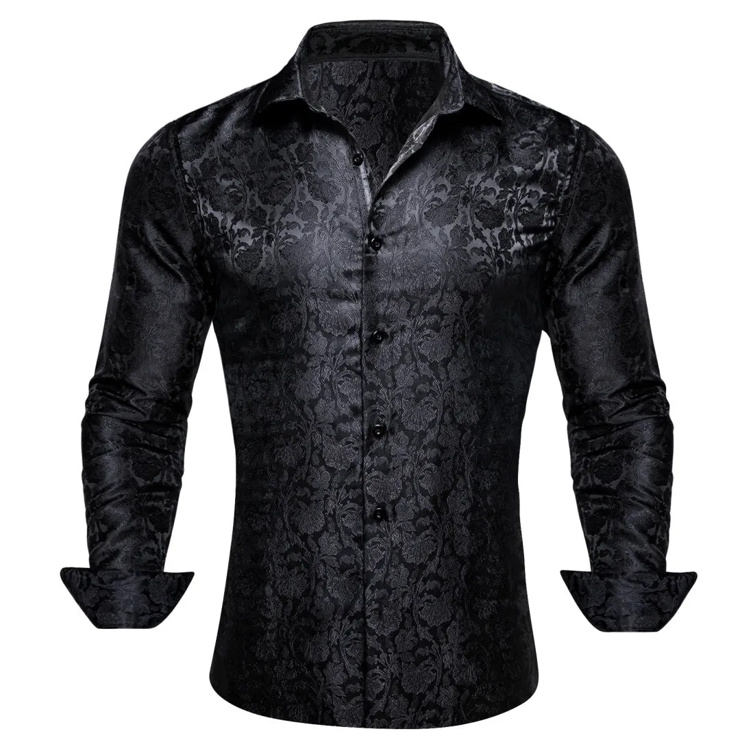 Barry.wang Black Floral Silk Men's Shirt
