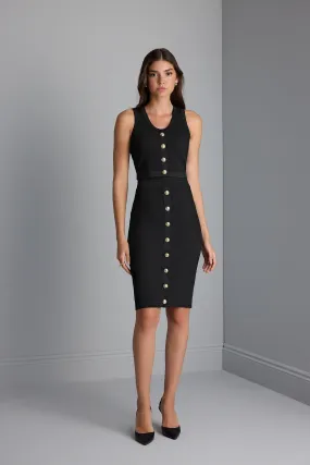 Black Knitwear Pencil Skirt with Ornamental Button Detail