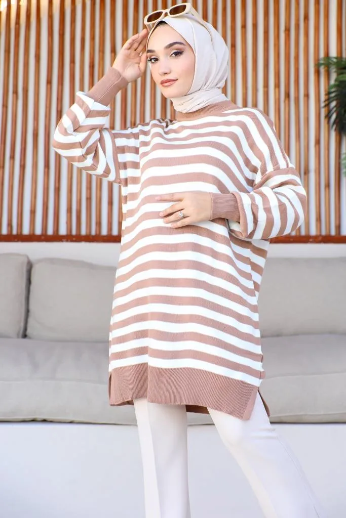 BNG Women -75 Striped Knit Tunic Mink - Clermont