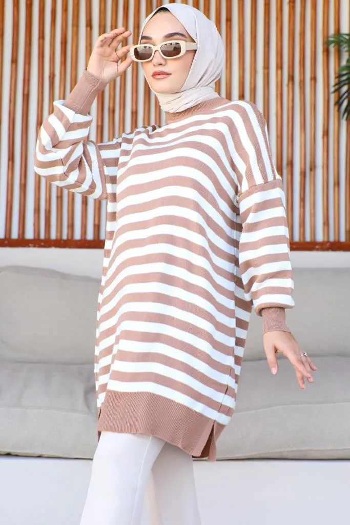 BNG Women -75 Striped Knit Tunic Mink - Clermont
