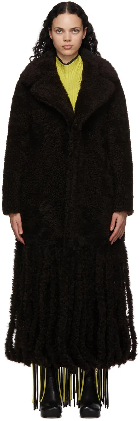 Bottega Veneta Brown Shearling Teddy Fringe Coat