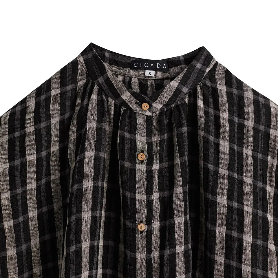 Boxy Cut Mandarin Collar Shirt (Black)