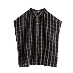 Boxy Cut Mandarin Collar Shirt (Black)