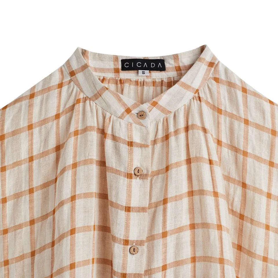 Boxy Cut Mandarin Collar Shirt (Brown)