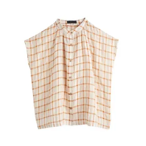 Boxy Cut Mandarin Collar Shirt (Brown)