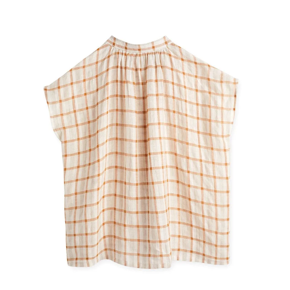 Boxy Cut Mandarin Collar Shirt (Brown)
