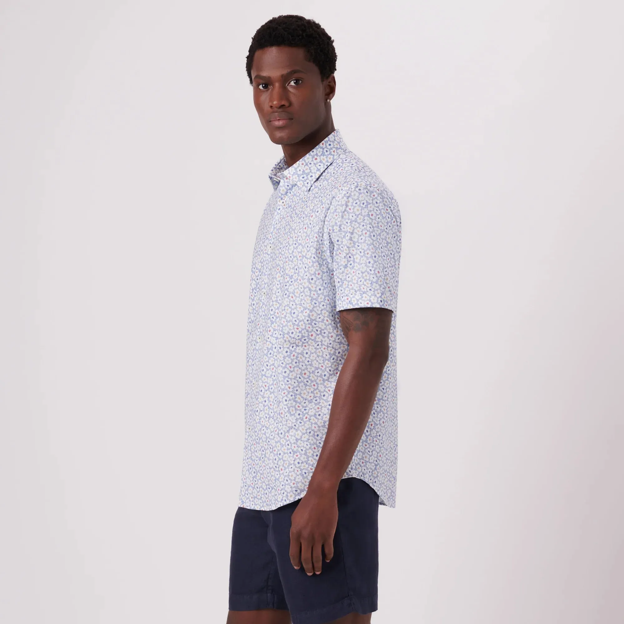 Bugatchi - Short Sleeve Shirt - Miles Floral Print OoohCotton Tech - 8 Way Stretch - Modern Fit - BF9524f40