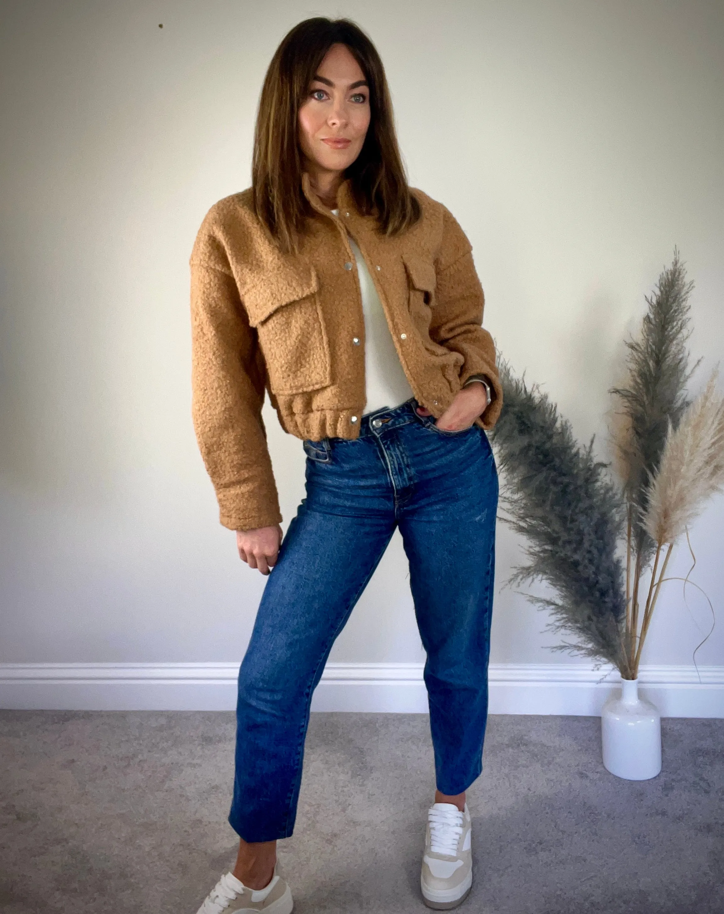 CAMEL TEXTURED BOMBER JACKET