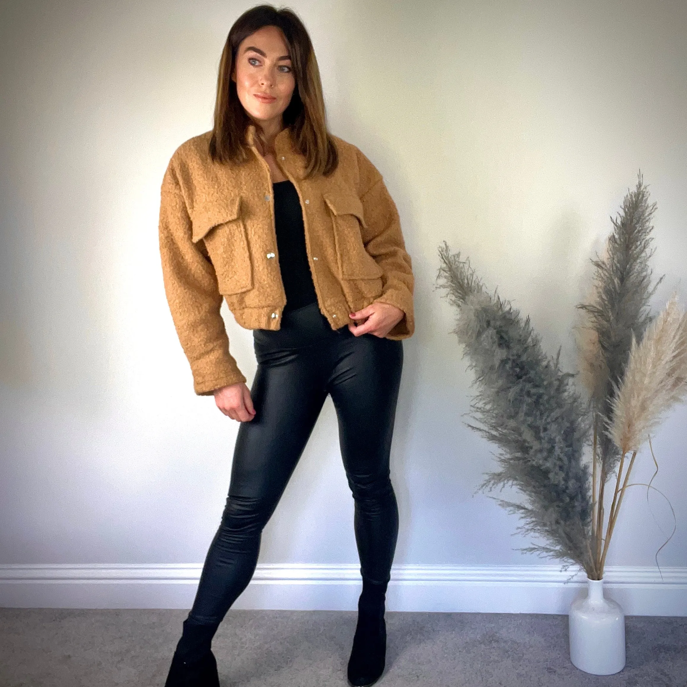 CAMEL TEXTURED BOMBER JACKET