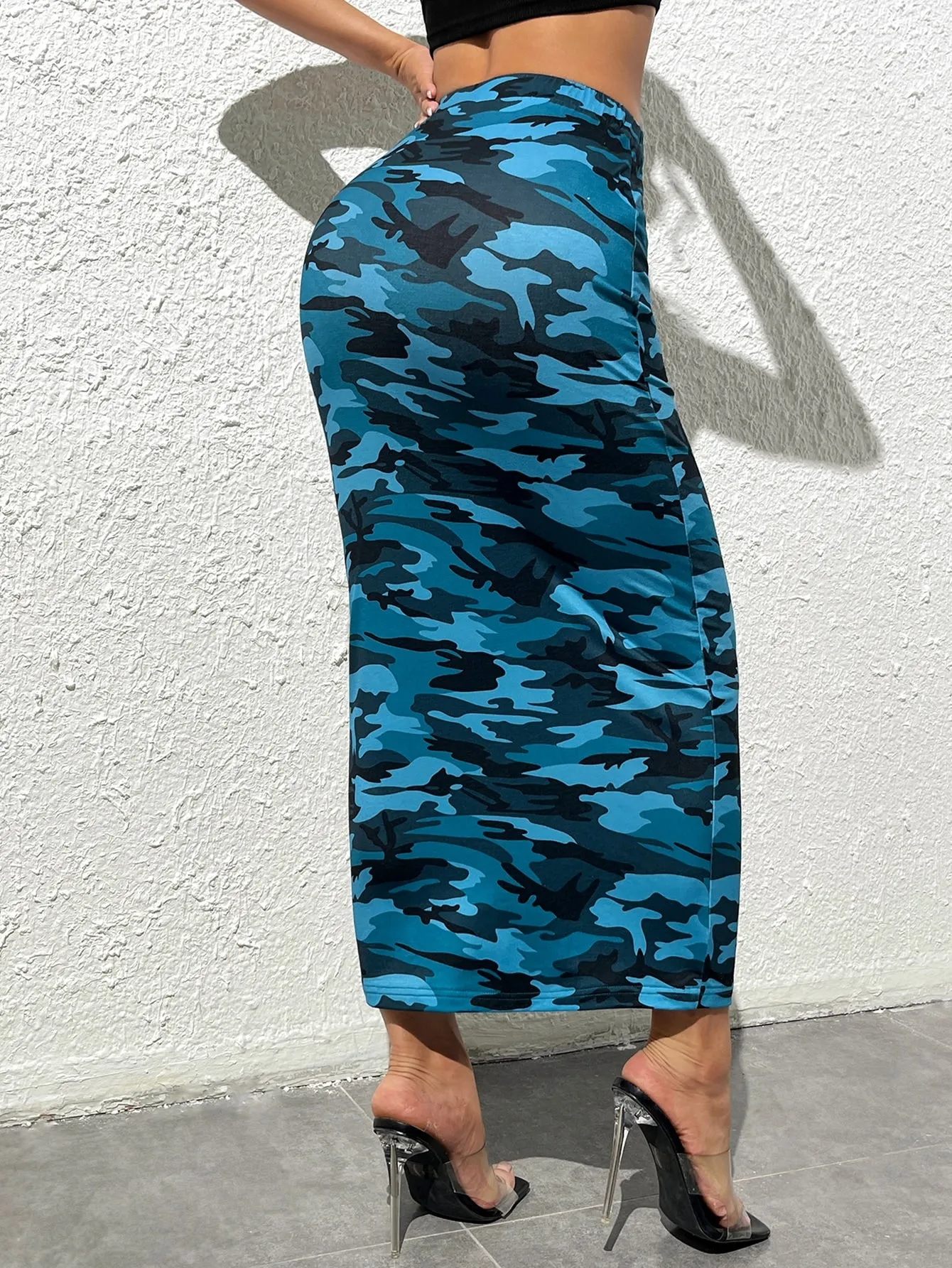 Camo Print Knot Front Pencil High Waisted Skirt SS24
