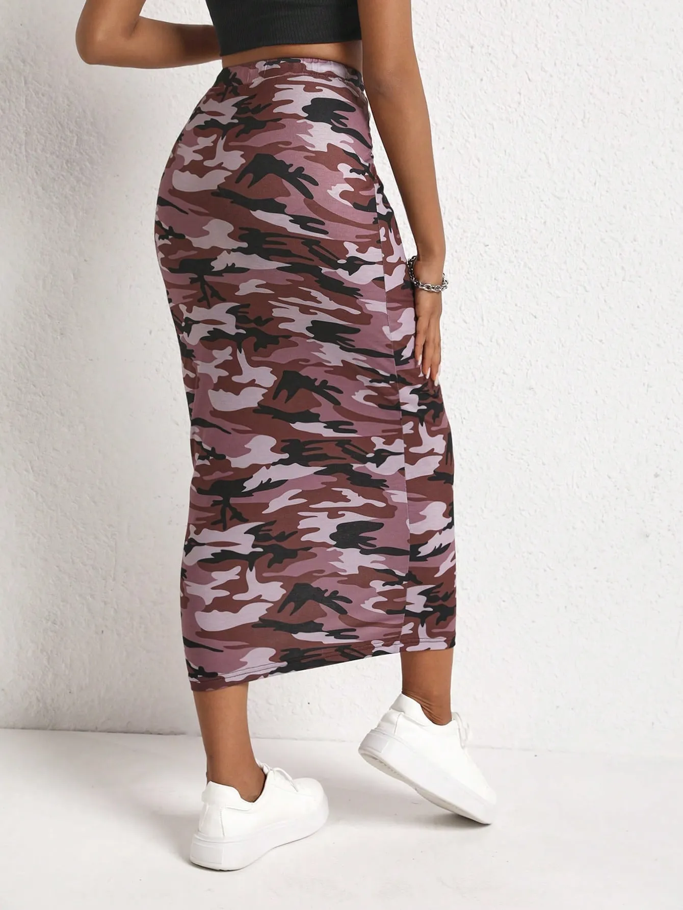 Camo Print Knot Front Pencil High Waisted Skirt SS24