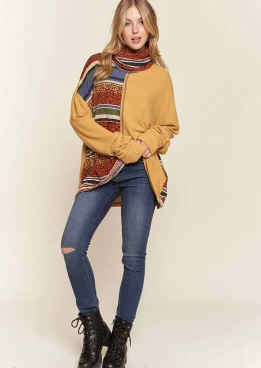 Cowl Neck Striped Color Block Tunic Made in USA