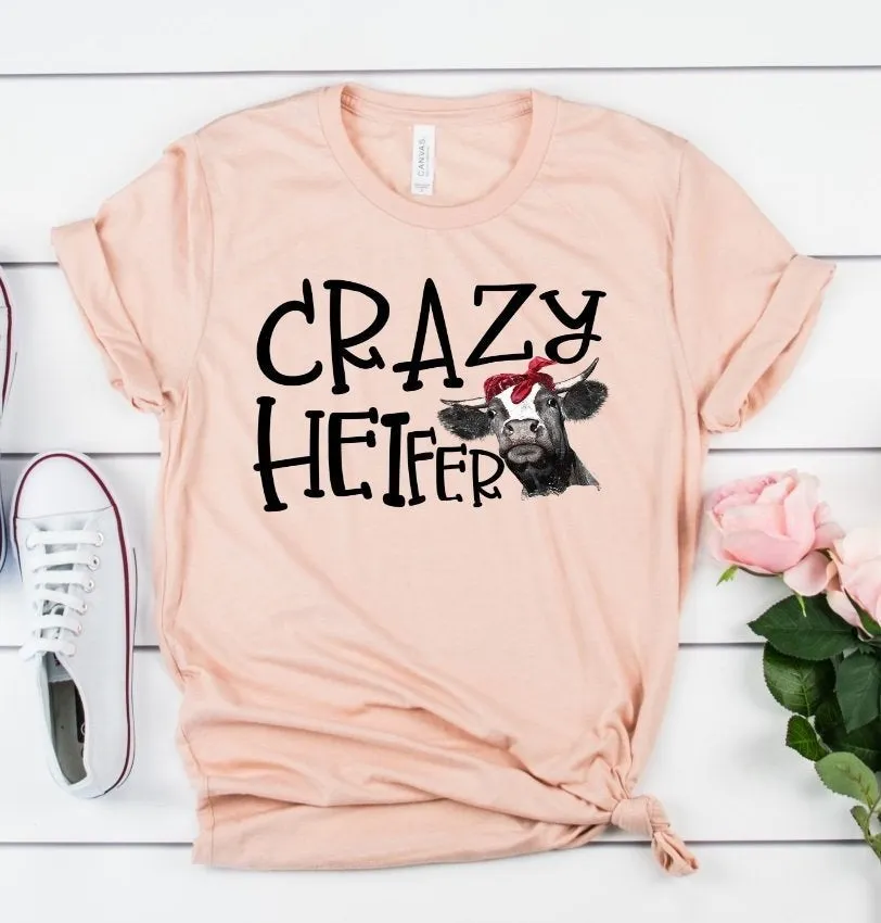 Crazy Heifer Funny Cow Farm Tee Novelty T-Shirt