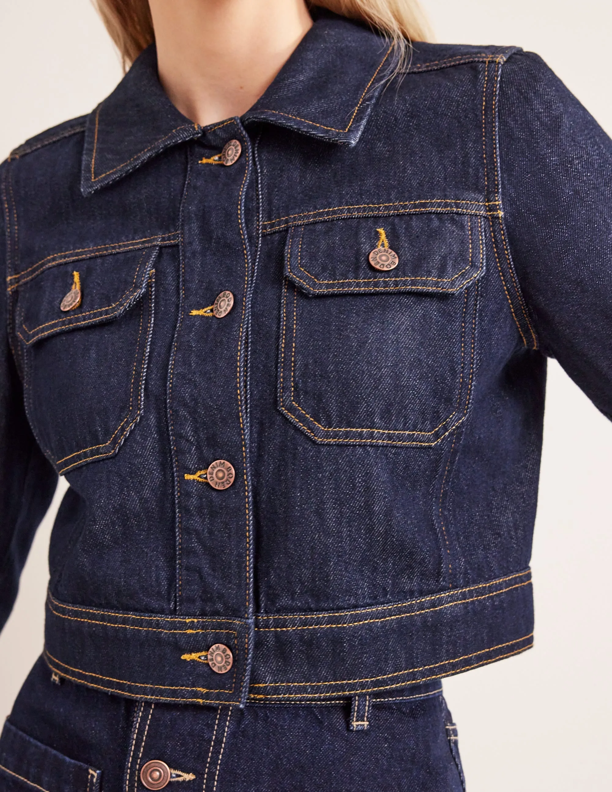 Cropped Casual Cotton Jacket-Indigo