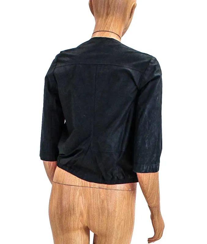 Cropped Sleeve Leather Jacket