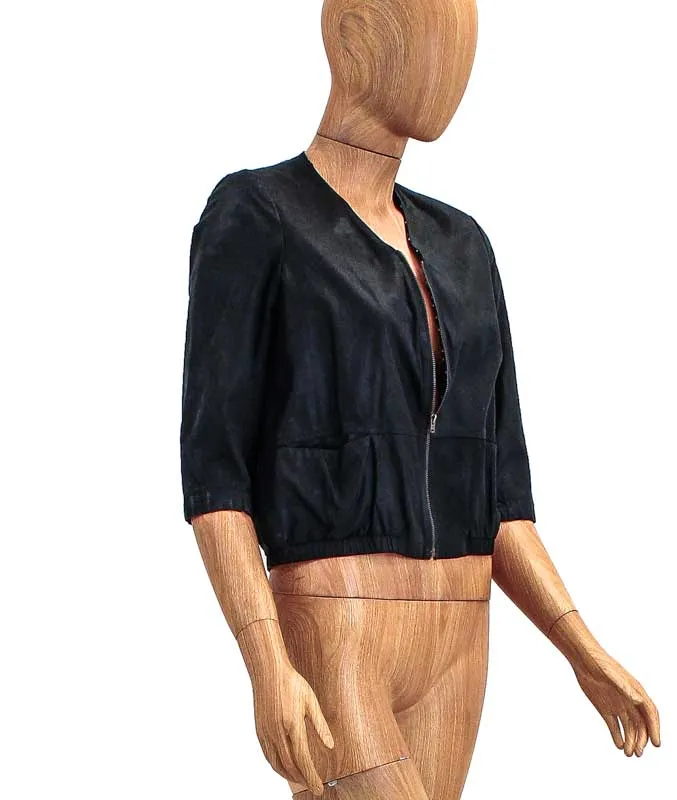 Cropped Sleeve Leather Jacket