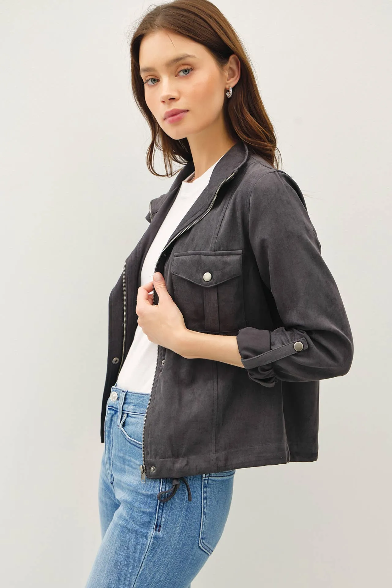 Cropped Utility Jacket - Charcoal