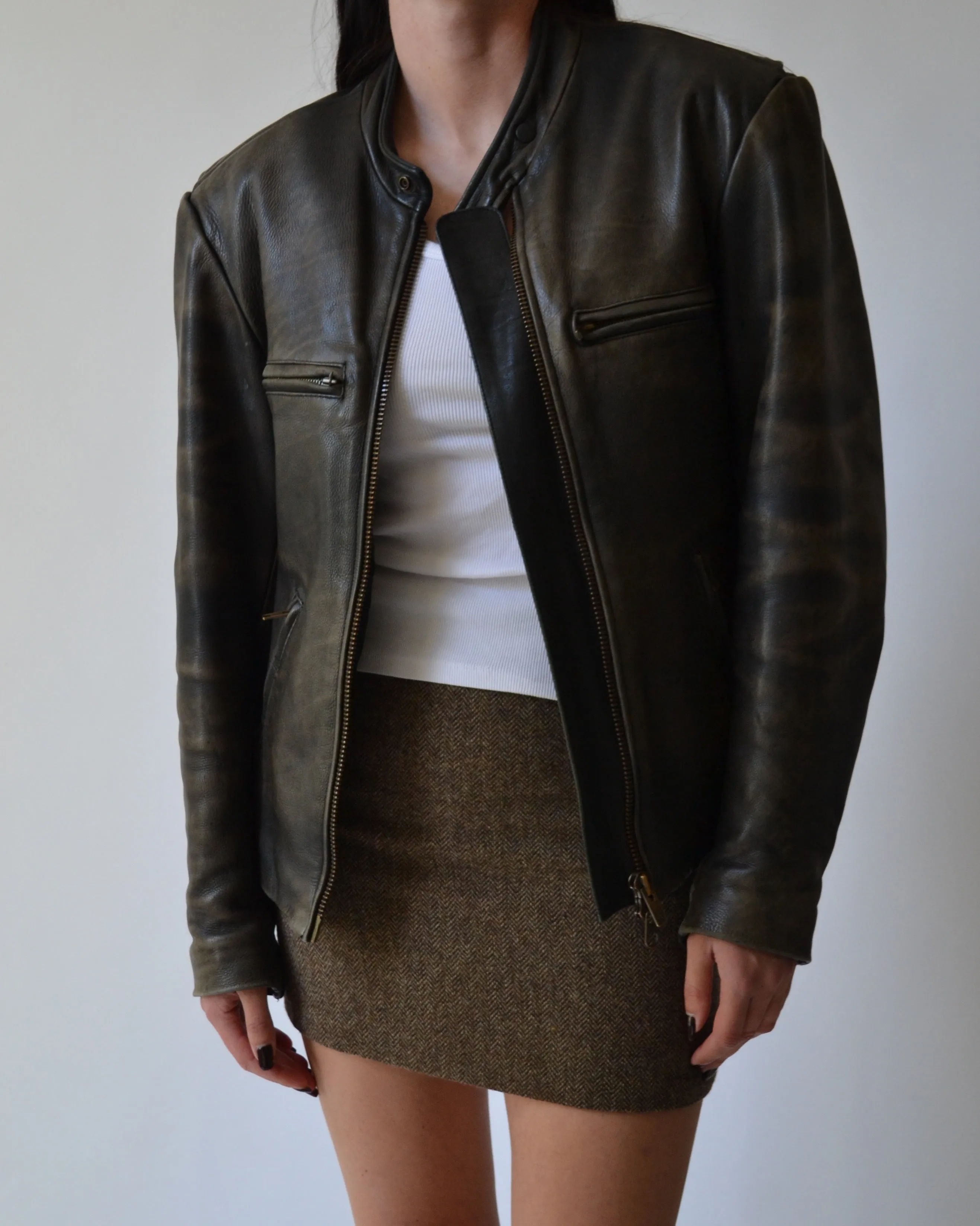 Distressed Leather Motorcycle Jacket