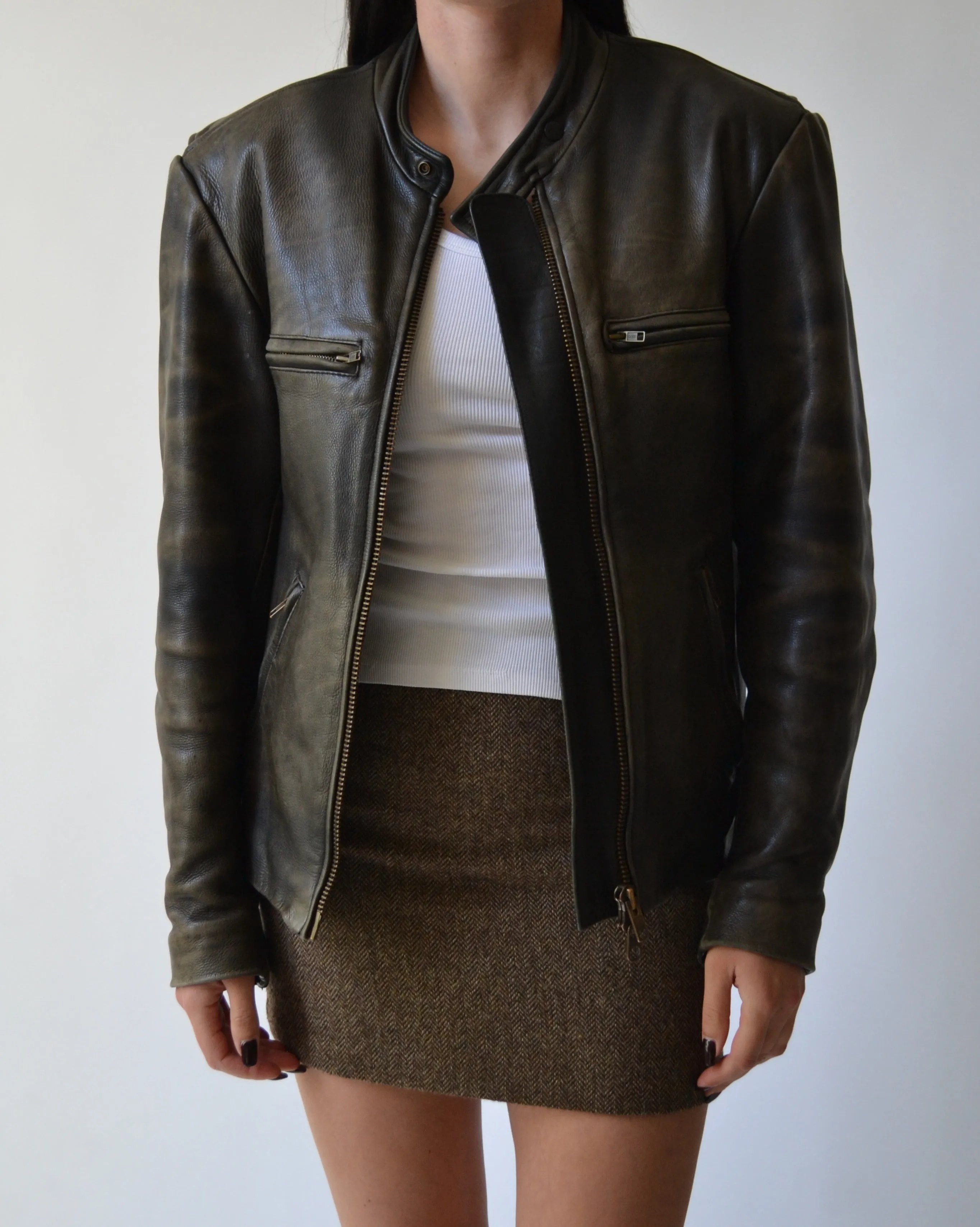Distressed Leather Motorcycle Jacket