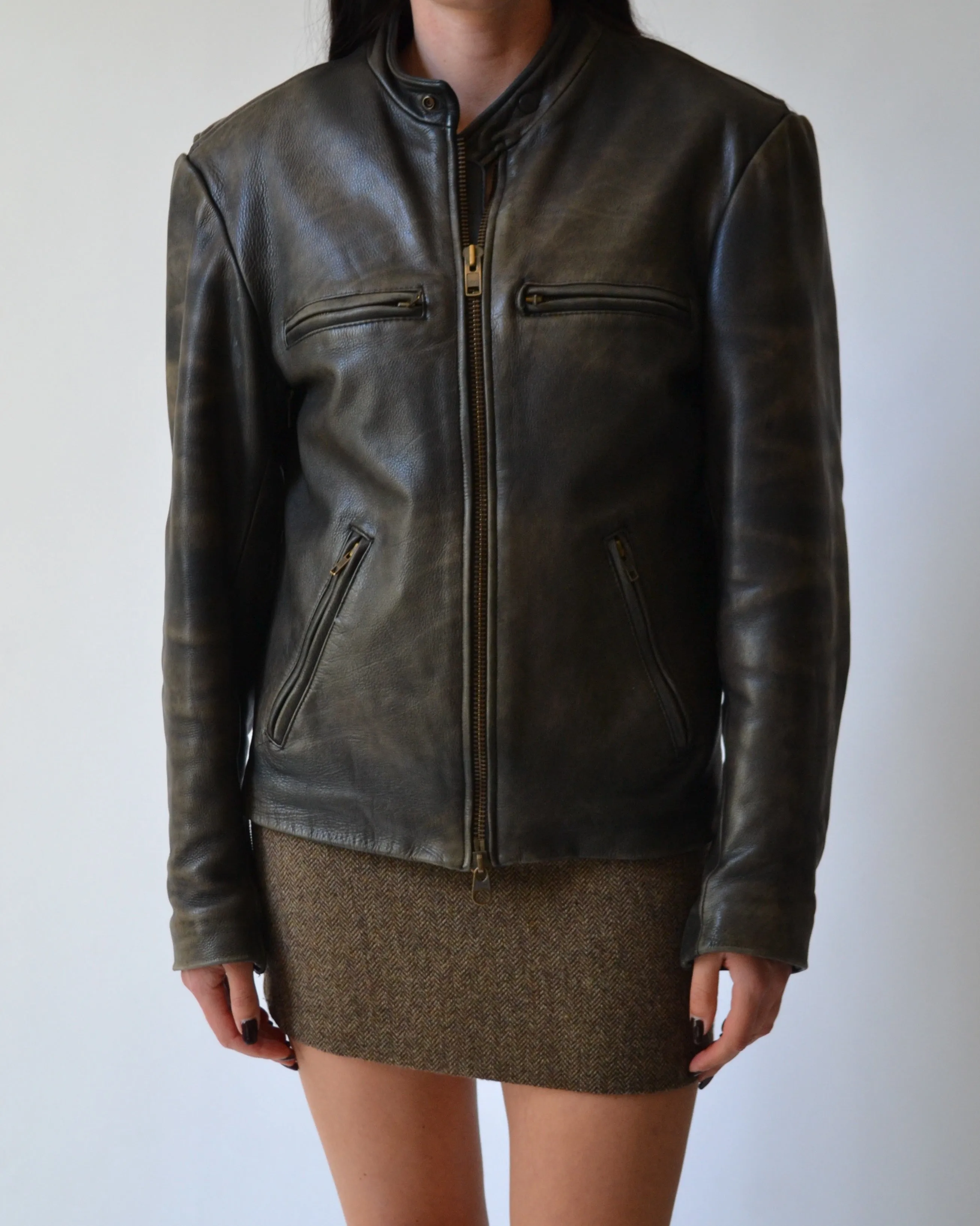 Distressed Leather Motorcycle Jacket