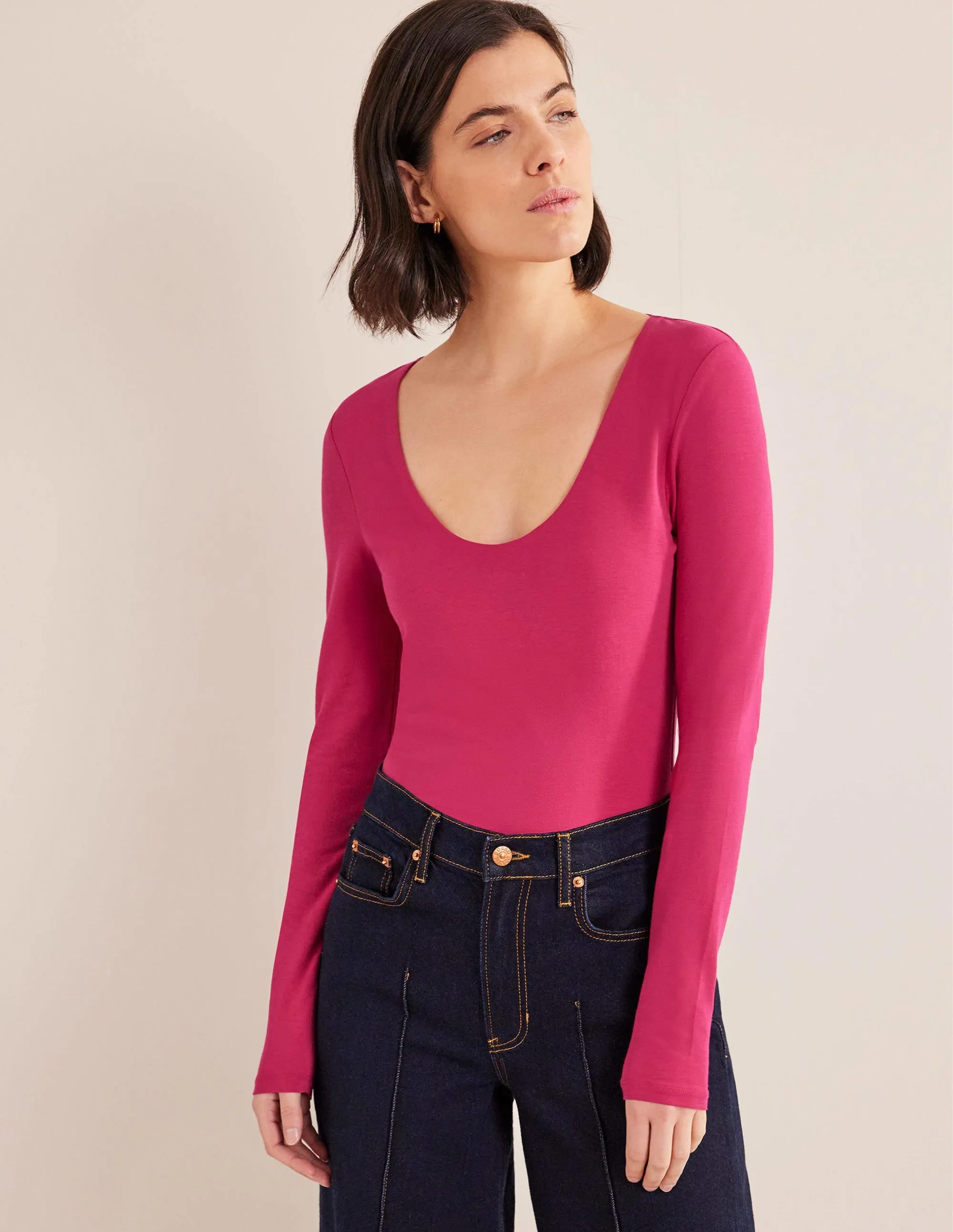Double Layer Scoop Neck Top-Ruby