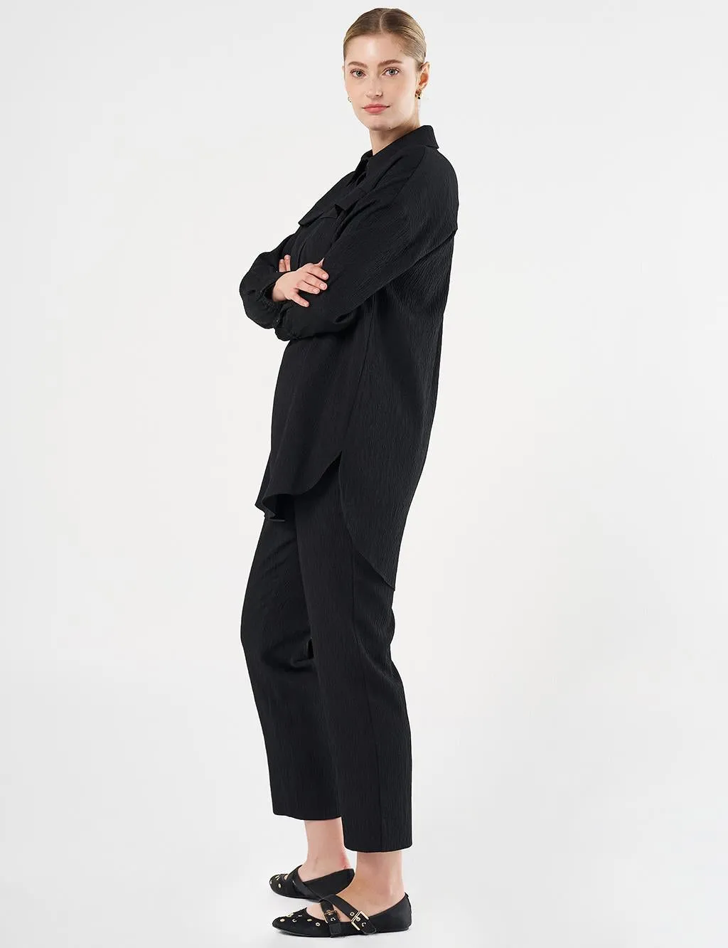 Embosses Double Suit with Flap Pocket Black