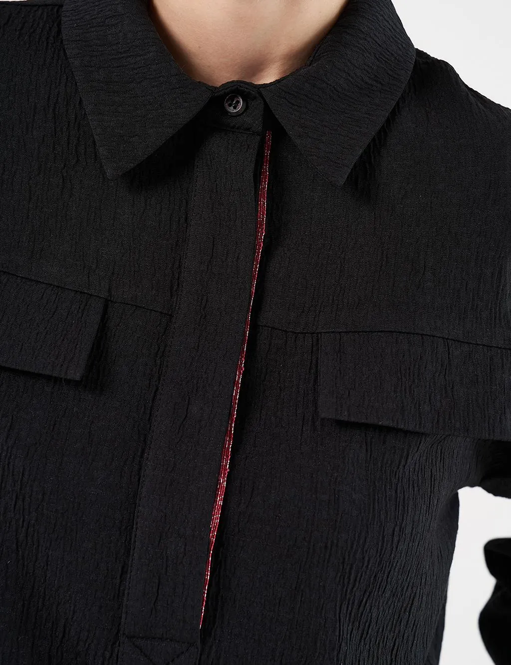 Embosses Double Suit with Flap Pocket Black