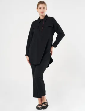 Embosses Double Suit with Flap Pocket Black