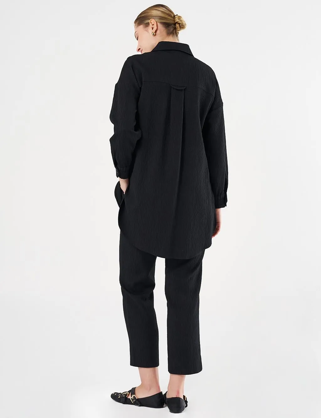 Embosses Double Suit with Flap Pocket Black
