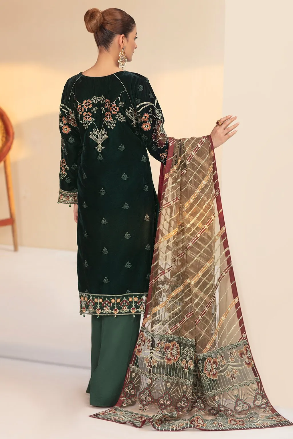 Fancy Velvet Salwar Kameez in Bottle Green Shade #PF275