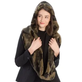 Faux Fur Hooded Infinity Scarf - Camo Print