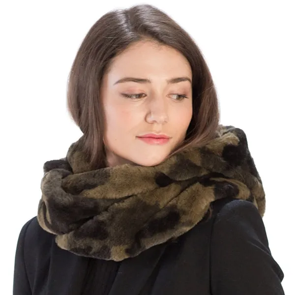 Faux Fur Hooded Infinity Scarf - Camo Print